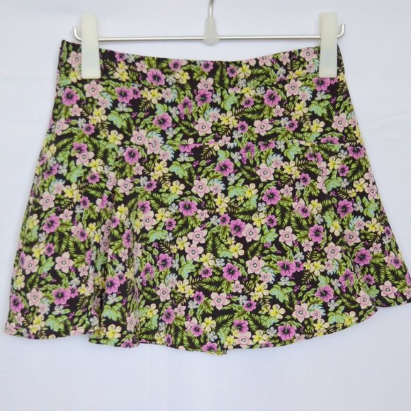 Zara Floral Print Multicolor Purple Green Mini Skirt (Built in Shorts) - Picture 2 of 4